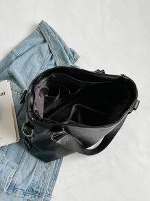 Túi đeo vai đính đinh tán trang trí dành cho nữ sinh viên đại học, tân binh và nhân viên văn phòng, hoàn hảo cho, túi đi làm tốt nhất cho phụ nữ, túi công sở thường ngày cho phụ nữ, hoàn hảo cho văn phòng, kinh doanh và công việc - màu đen - Xem 4