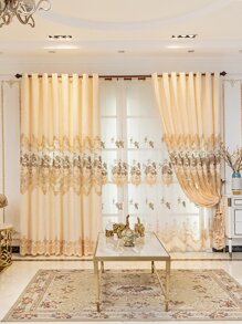 花卉刺繡單片窗簾 - 彩色 - 查看 5