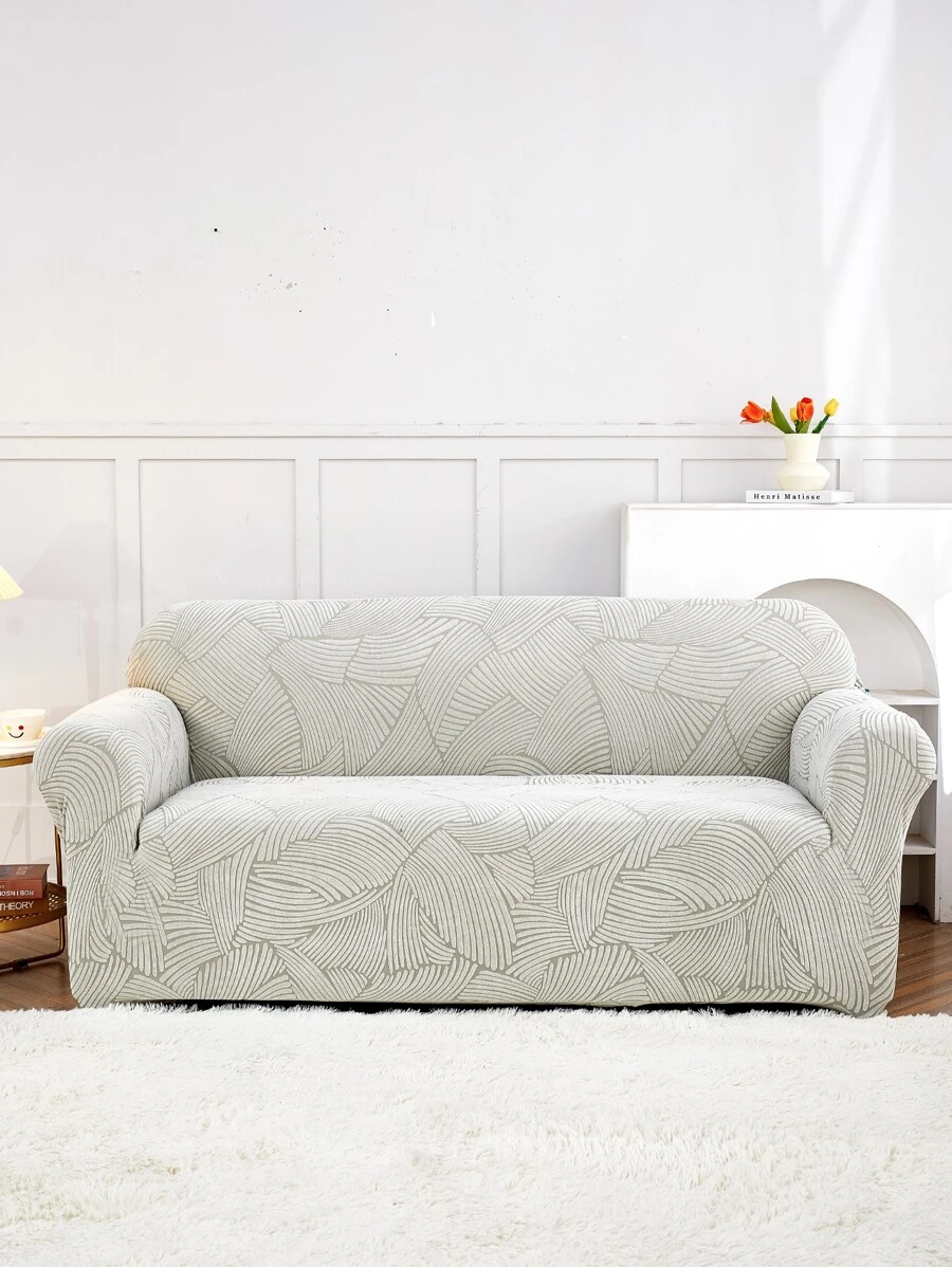 1pc Jacquard Stretchy Sofa Slipcover - Grey - View 1