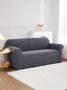 1pc Knitted 3d Flower Pattern Sofa Cover - Grey - View 3