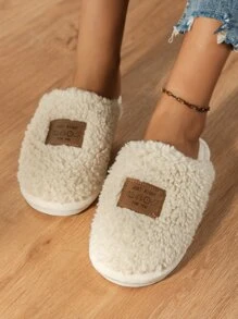Letter Patch Decor Fuzzy Bedroom Slippers - Beige - View 4