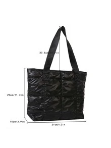 Quilted Detail Shoulder Tote Bag - Black - View 3