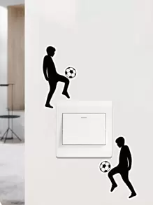 1pc Football & Figure Graphic Switch Outlet Wall Sticker - Đen và trắng - Xem 1