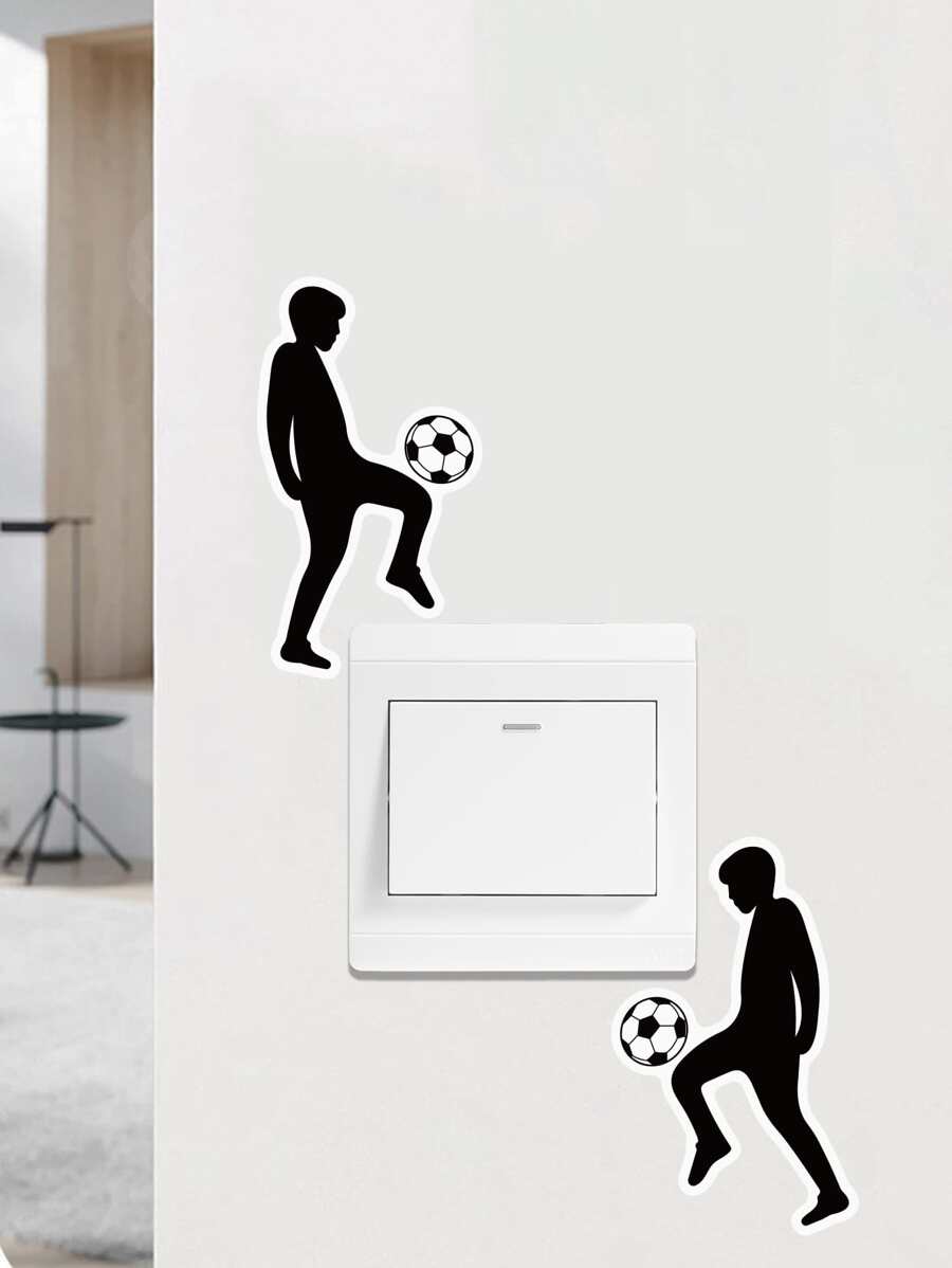 1pc Football & Figure Graphic Switch Outlet Wall Sticker - Đen và trắng - Xem 1