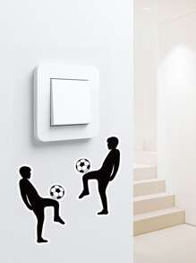 1pc Football & Figure Graphic Switch Outlet Wall Sticker - Đen và trắng - Xem 2