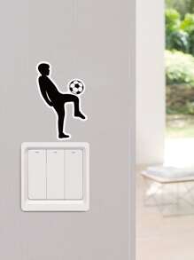 1pc Football & Figure Graphic Switch Outlet Wall Sticker - Đen và trắng - Xem 3