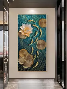1pc Frameless Abstract Art Lotus Painting - Multicolor - View 1