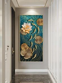 1pc Frameless Abstract Art Lotus Painting - Multicolor - View 6