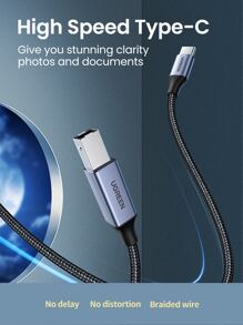 UGREEN USB C Printer Cable Type C To USB B 2.0 Nylon Braided Printer Scanner Cord Compatible With MacBook Pro Printers Camera Digital Piano Hard Drive - Black - View 3