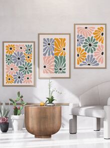 3入組花朵圖案無框畫 - 彩色 - 查看 2