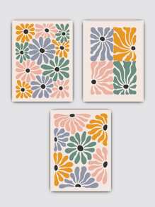 3入組花朵圖案無框畫 - 彩色 - 查看 3