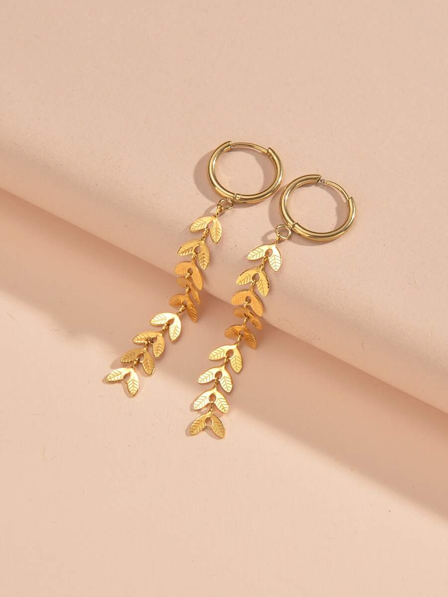 Wheat Ear Drop Earrings - Yellow Gold - View 1