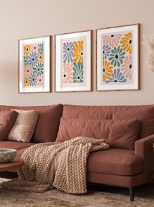 3入組花朵圖案無框畫 - 彩色 - 查看 8