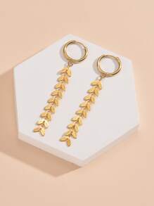 Wheat Ear Drop Earrings - Yellow Gold - View 3