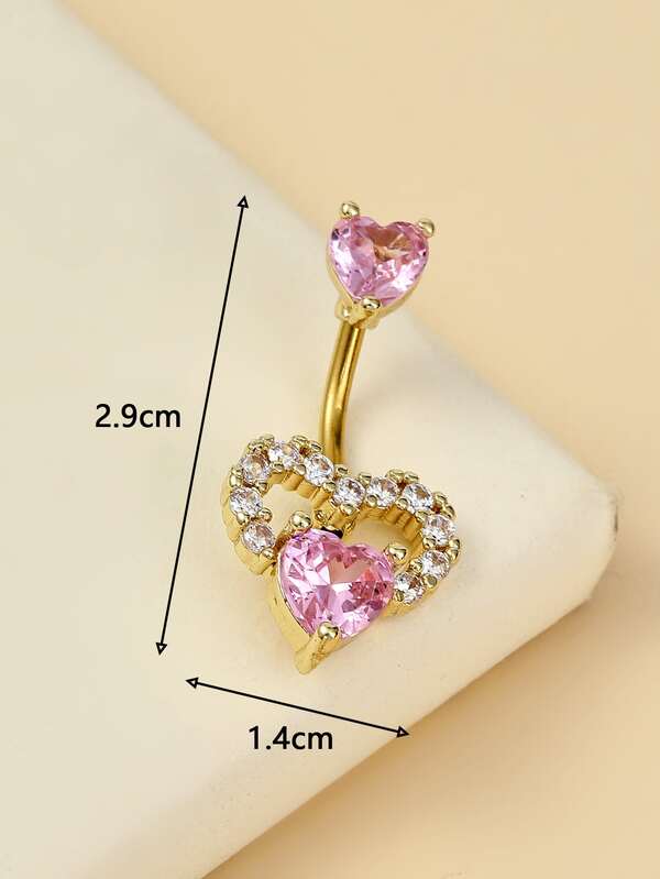 Perfect Piercing Rhinestone Heart Decor Navel Belly Ring Copper Rainbow