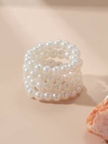 4pcs Ngọc trai giả Đính cườm Nhẫn - trắng - Xem 2