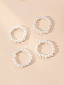 4pcs Ngọc trai giả Đính cườm Nhẫn - trắng - Xem 3