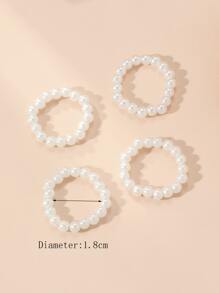 4pcs Ngọc trai giả Đính cườm Nhẫn - trắng - Xem 4