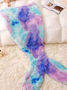 1pc Tie Dye Pattern Mermaid Tail Shaped Blanket - Multicolor - View 1