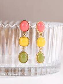 Square & Oval Drop Earrings - Multicolor - View 1