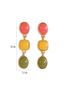 Square & Oval Drop Earrings - Multicolor - View 3