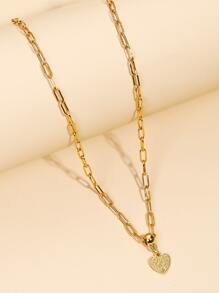 水鑽愛心掛飾項鍊不銹鋼龐克嘻哈風格 - 金黃色 - 查看 2