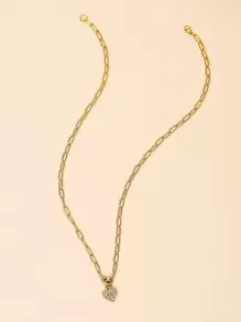 水鑽愛心掛飾項鍊不銹鋼龐克嘻哈風格 - 金黃色 - 查看 4