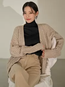 DAZY High Neck Thumb Holes Tee Long Sleeve Women Tops Thermal Lined - Black - View 3