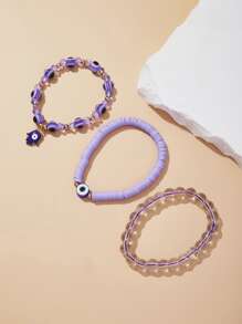 3入組邪惡之眼圖案手掌吊墜串珠手鏈 - 彩色 - 查看 2