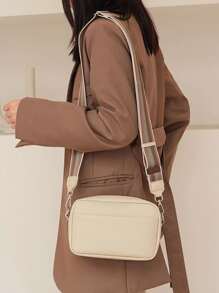 Ví Nữ Dây Kéo Da PU - Túi Đeo Ngang Vuông Hợp Thời Trang Họa Tiết Vải Vải Vuông Dây Kéo Dập Nổi, Quà Tặng Ngày Nhà Giáo Dành Cho Thầy Cô - Màu be - Xem 1