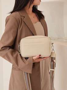 Ví Nữ Dây Kéo Da PU - Túi Đeo Ngang Vuông Hợp Thời Trang Họa Tiết Vải Vải Vuông Dây Kéo Dập Nổi, Quà Tặng Ngày Nhà Giáo Dành Cho Thầy Cô - Màu be - Xem 2