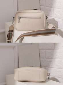 Ví Nữ Dây Kéo Da PU - Túi Đeo Ngang Vuông Hợp Thời Trang Họa Tiết Vải Vải Vuông Dây Kéo Dập Nổi, Quà Tặng Ngày Nhà Giáo Dành Cho Thầy Cô - Màu be - Xem 3