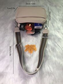 Ví Nữ Dây Kéo Da PU - Túi Đeo Ngang Vuông Hợp Thời Trang Họa Tiết Vải Vải Vuông Dây Kéo Dập Nổi, Quà Tặng Ngày Nhà Giáo Dành Cho Thầy Cô - Màu be - Xem 7