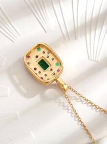 Cubic Zirconia Decor Geometric Pendant Necklace - Multicolor - View 2