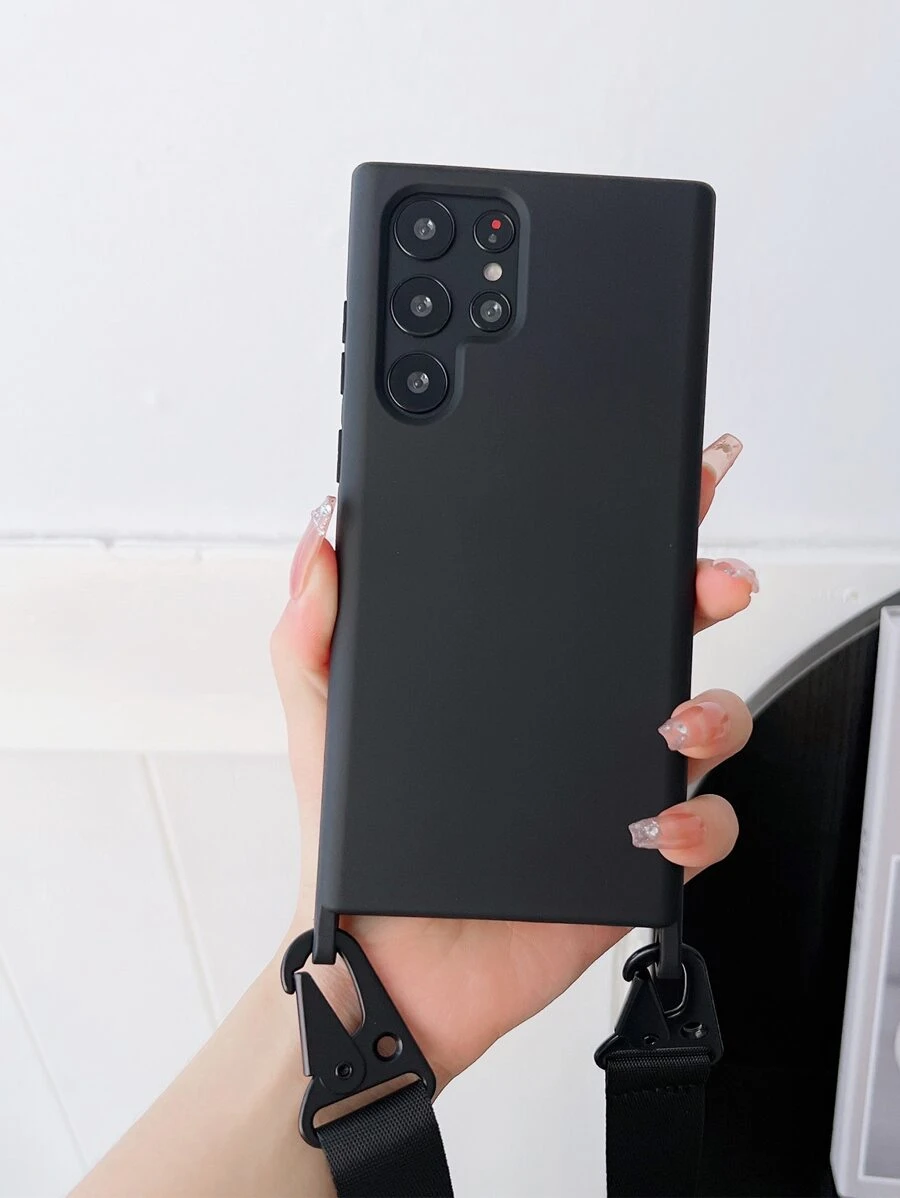 纯色手机壳,带挂绳 - 黑色 - 查看 1