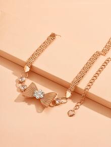 Rhinestone & Bow Decor Waist Chain - Yellow Gold - View 2