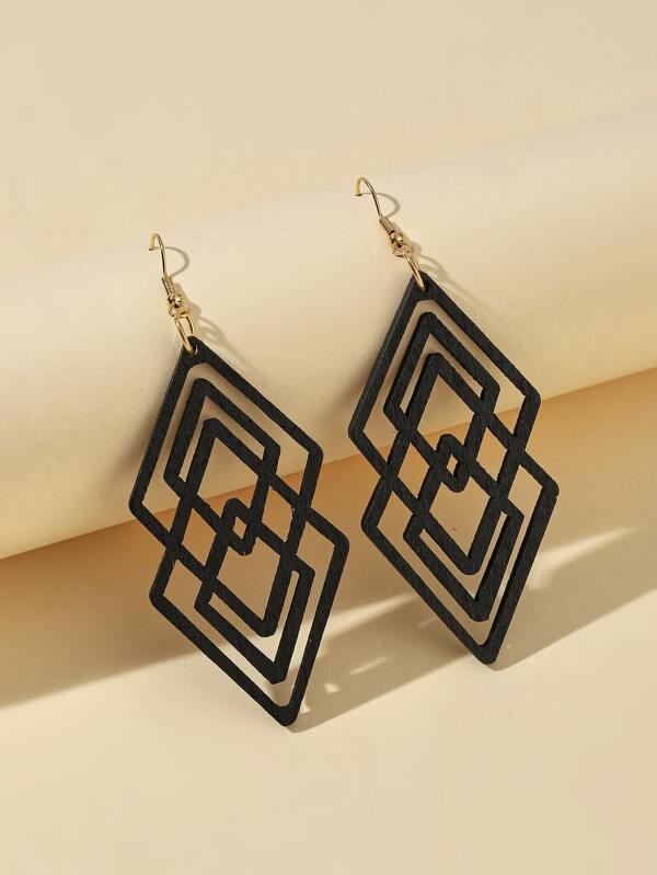 1 Pair Hollow Geometric Wood Earrings For Women, Minimalist Casual Vintage