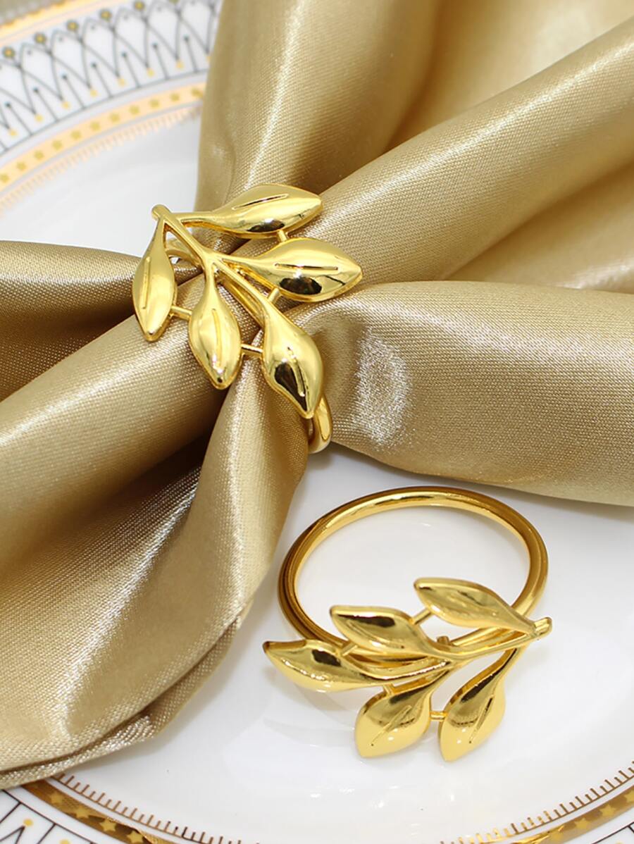 1pc Gold Leaf Shaped Napkin Holder - Gold - View 1