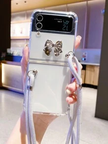 3D蝴蝶結裝飾透明手機殼附帶繩子 - 無色 - 查看 2