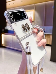 3D蝴蝶結裝飾透明手機殼附帶繩子 - 無色 - 查看 4