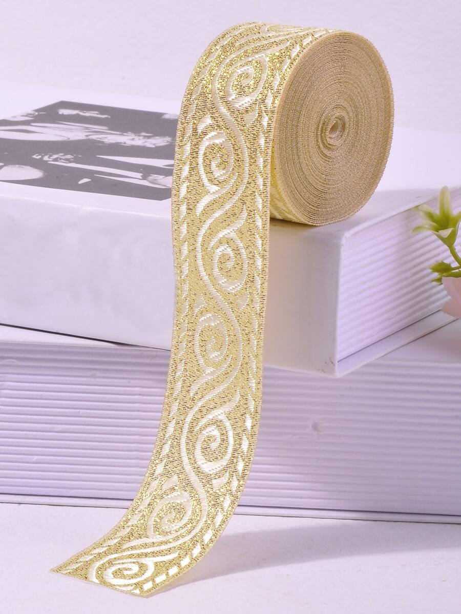 1卷卷軸提花DIY織帶 - 金色 - 查看 1