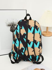 3pcs Colorblock Backpack Set With Pen Case - Multicolor - View 2