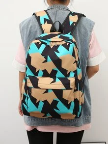 3pcs Colorblock Backpack Set With Pen Case - Multicolor - View 8