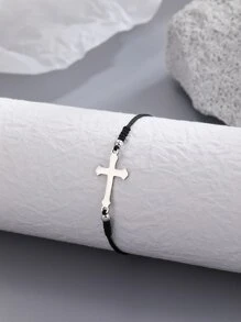 Vòng đeo tay trang trí chữ thập bằng thép không gỉ dành cho nam giới thời trang và được ưa chuộng để làm quà tặng trang sức và cho vẻ ngoài sành điệu - màu đen - Xem 2