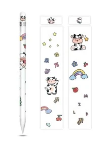 1 hoja Pegatina con dibujos animados con estampado de vaca compatible con la primera generación de Apple Pencil - Multicolor - Ver 2