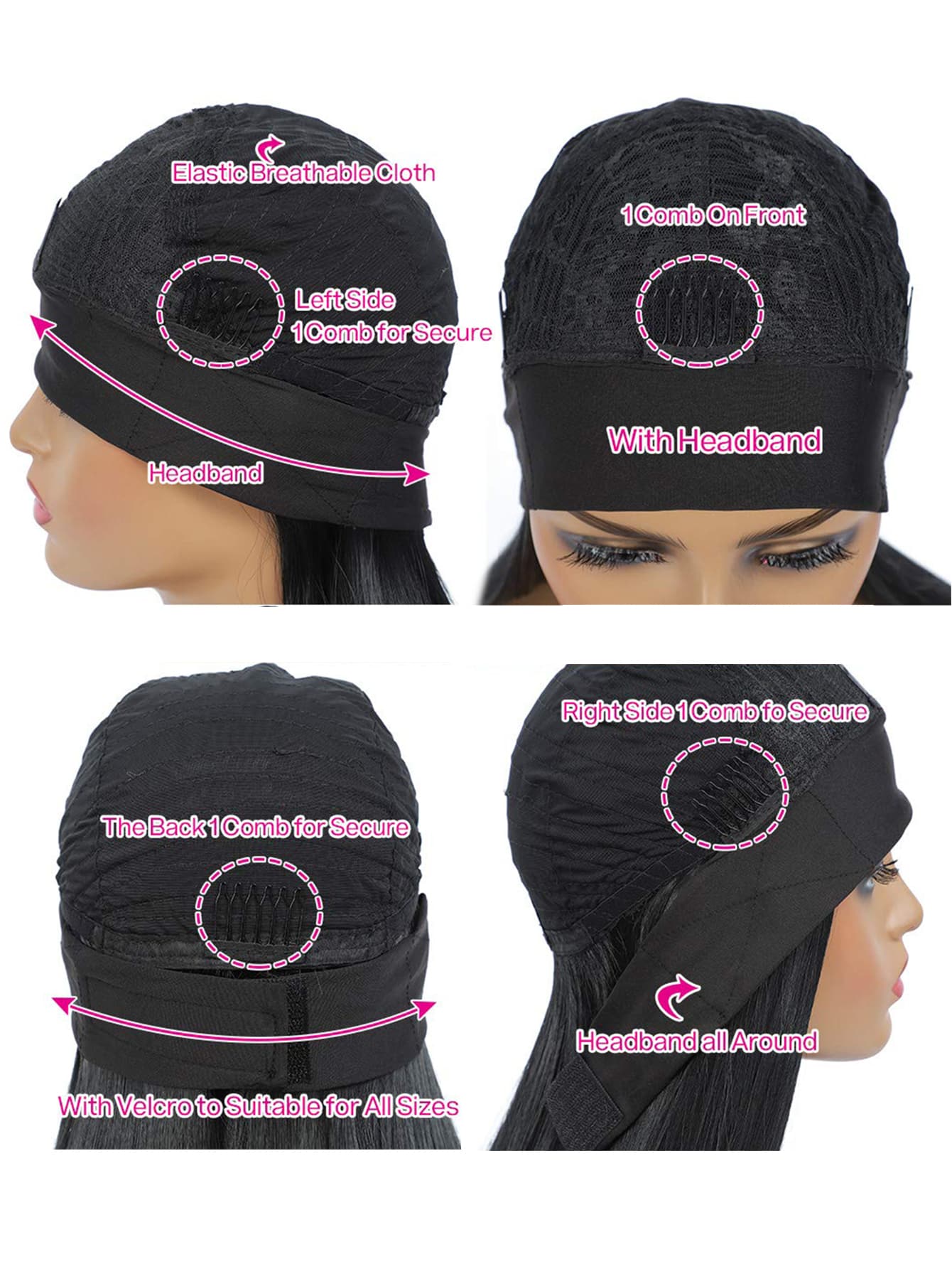 Miniatura 3 de Peluca sintética largo recto con diadema Negro