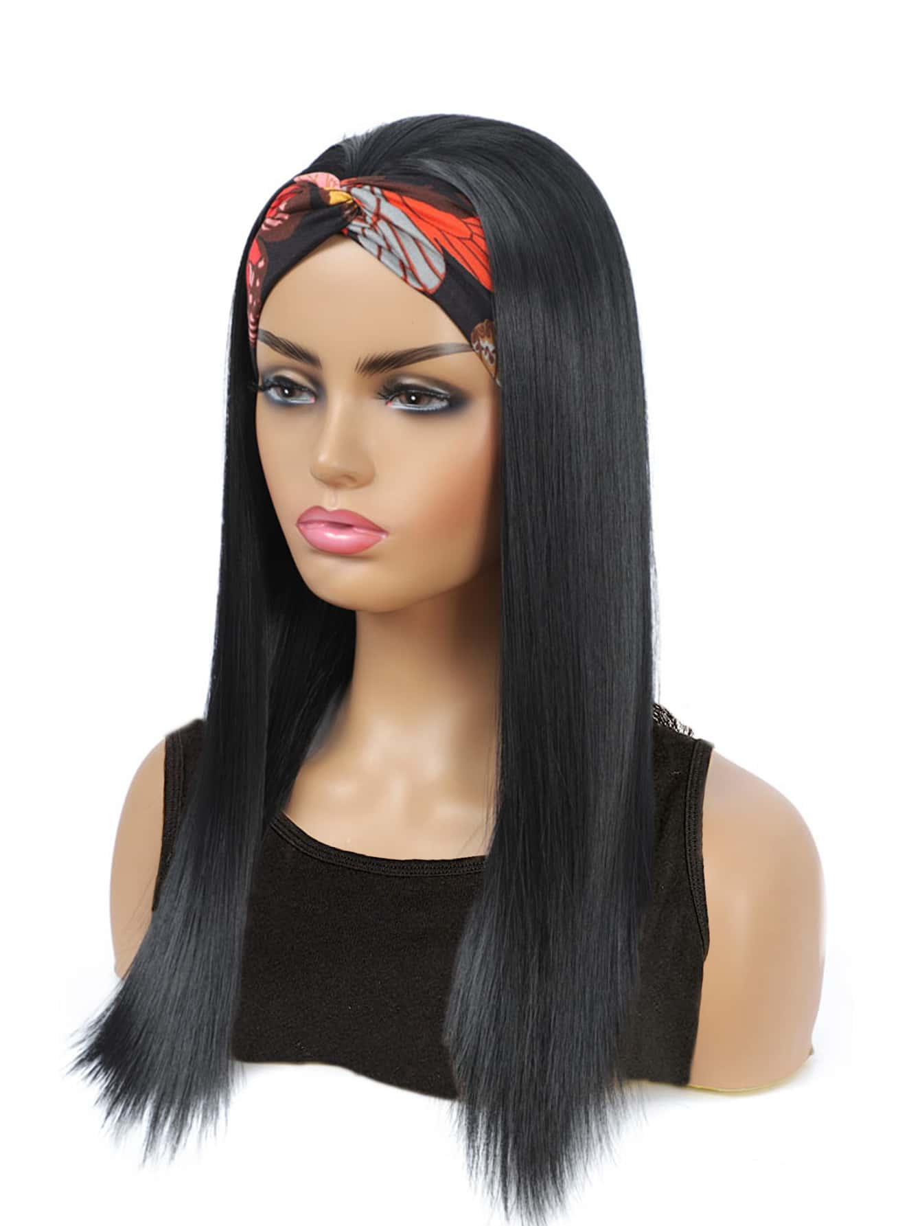 Miniatura 5 de Peluca sintética largo recto con diadema Negro