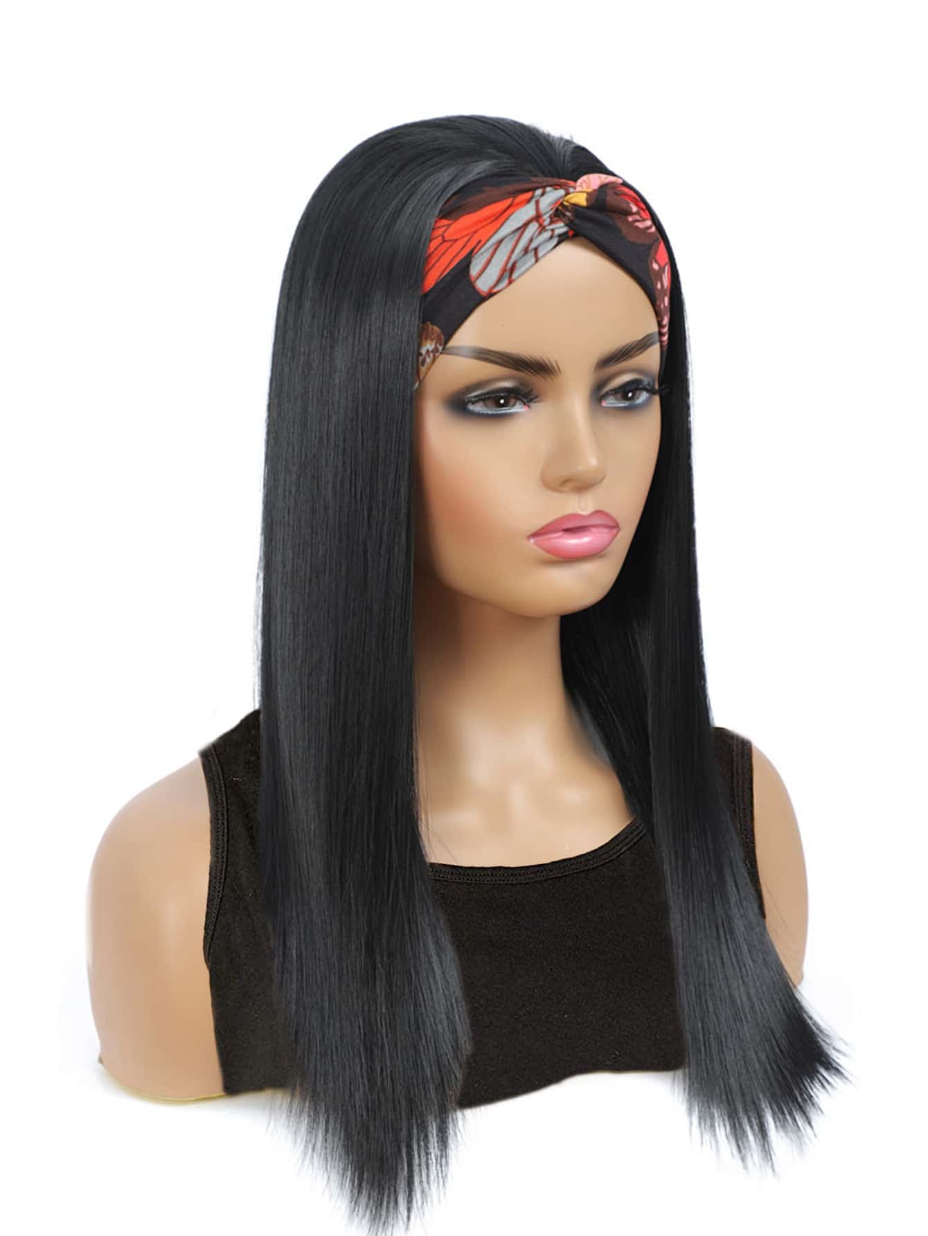 Miniatura 6 de Peluca sintética largo recto con diadema Negro