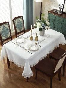 1入組蕾絲桌布,簡約白色竹節布料,帶3d空心水溶性刺繡工藝,適用於客廳,餐廳,咖啡桌和其他家具 - 白色 - 查看 2