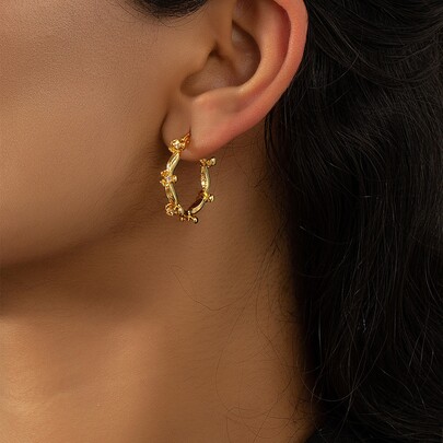 Flower Decor Hoop Earrings